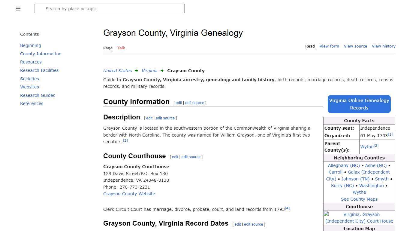 Grayson County, Virginia Genealogy • FamilySearch