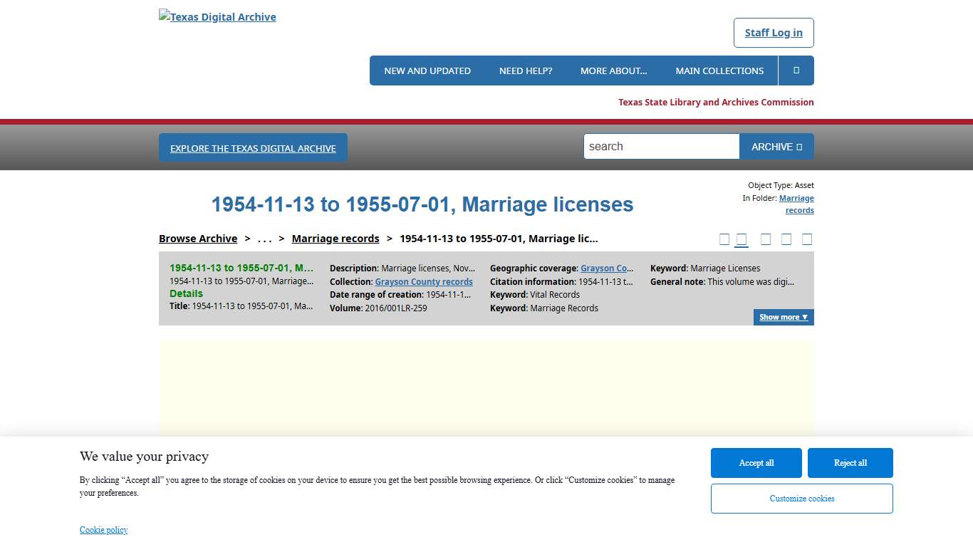 1954-11-13 to 1955-07-01, Marriage licenses Texas Digital Archive
